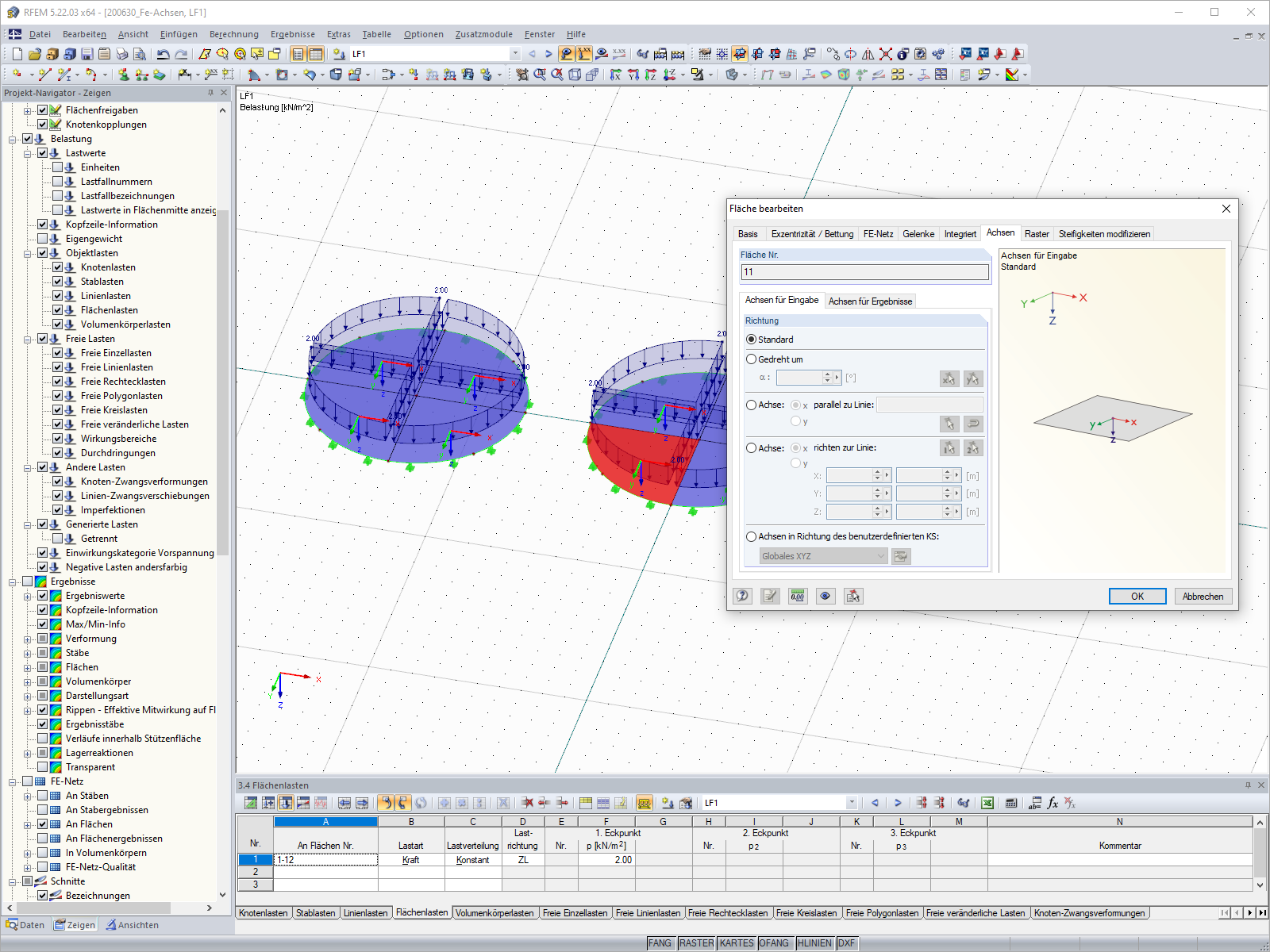 Modifier la surface - Onglet « Axes »