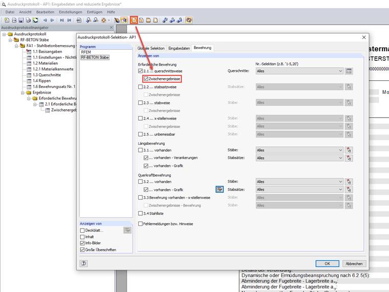 Sélection dans le rapport d’impression