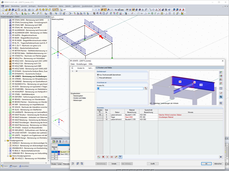 Remarque dans RF-/JOINTS Steel DSTV