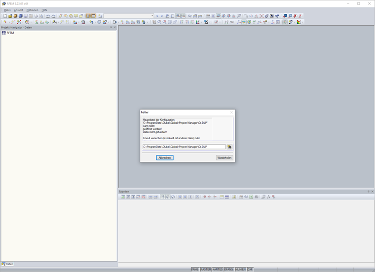Message d’erreur « Fichier introuvable ! »