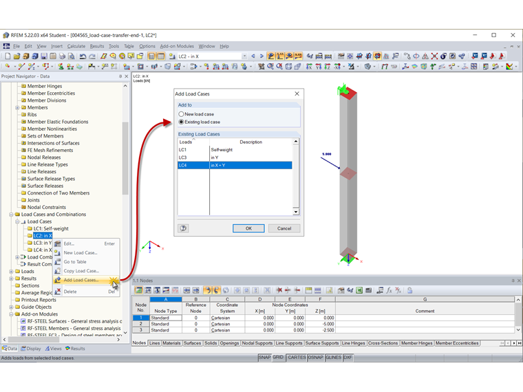 Cliquez-droit sur un cas de charge existant et sélectionnez « Ajouter des cas de charge »