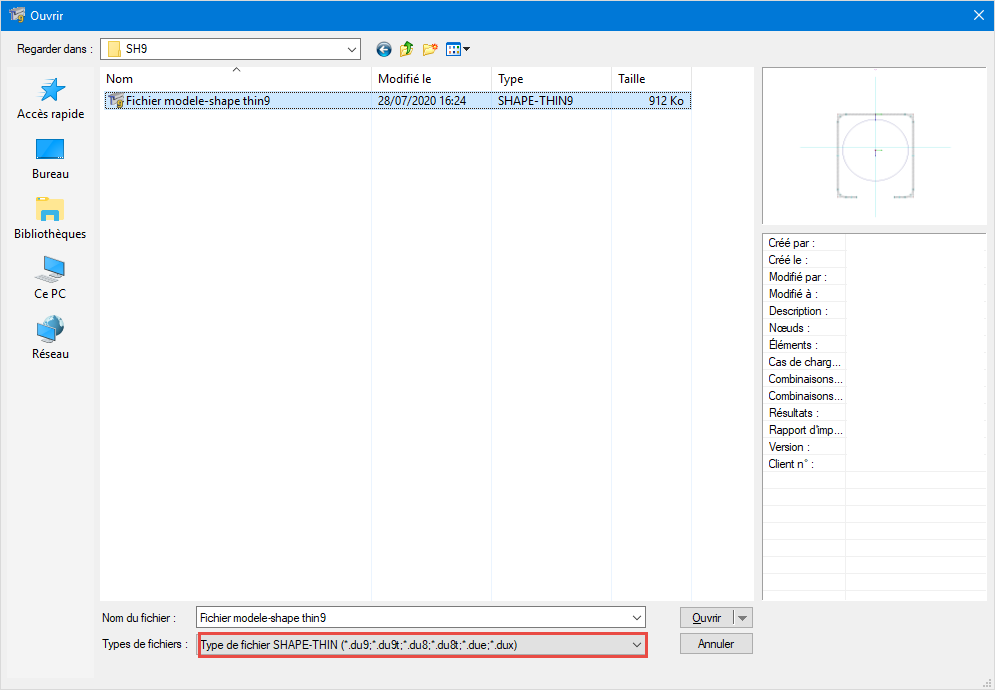 Version 5.22.01 et ultérieures de RFEM : format *.du9 (SHAPE-THIN 9) pris en charge.