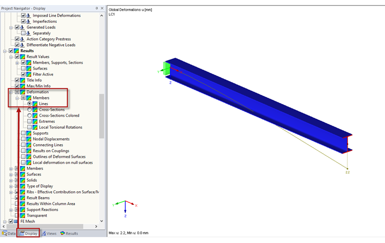 Affichage des résultats : Lignes