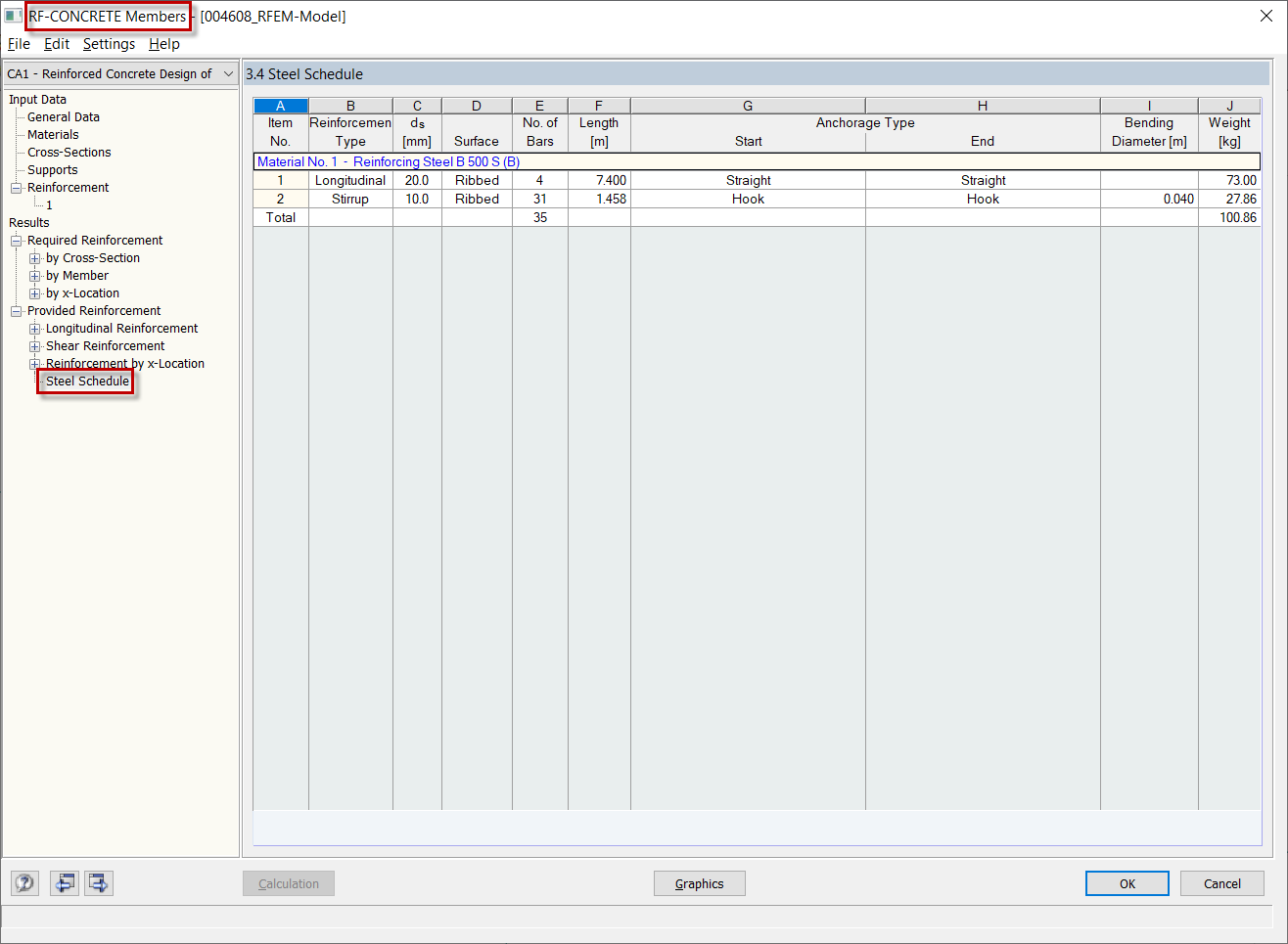 Nomenclature acier dans RF-CONCRETE Members