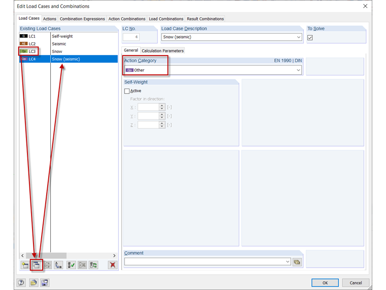 Copie d'un cas de charge et attribution d'une catégorie d'action