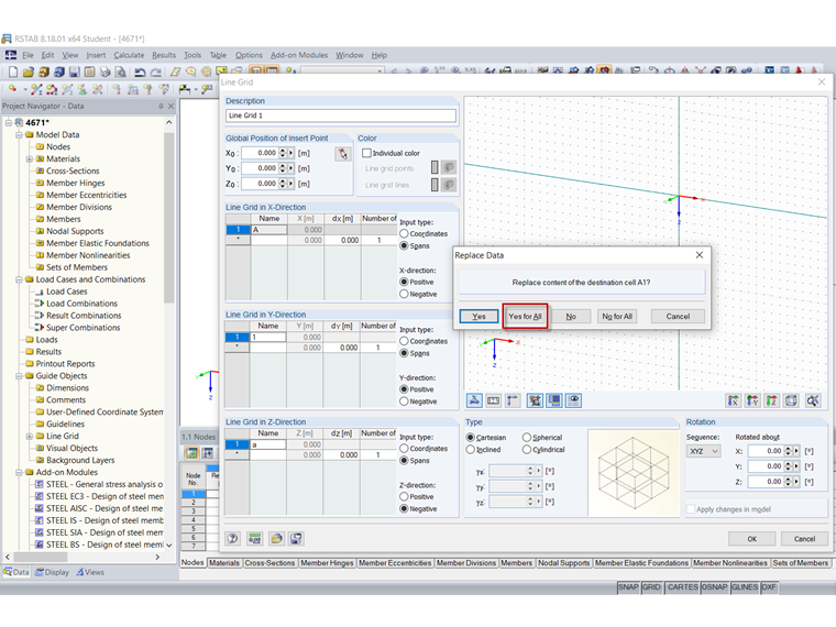 Insertion de valeurs dans le tableau de la grille de lignes