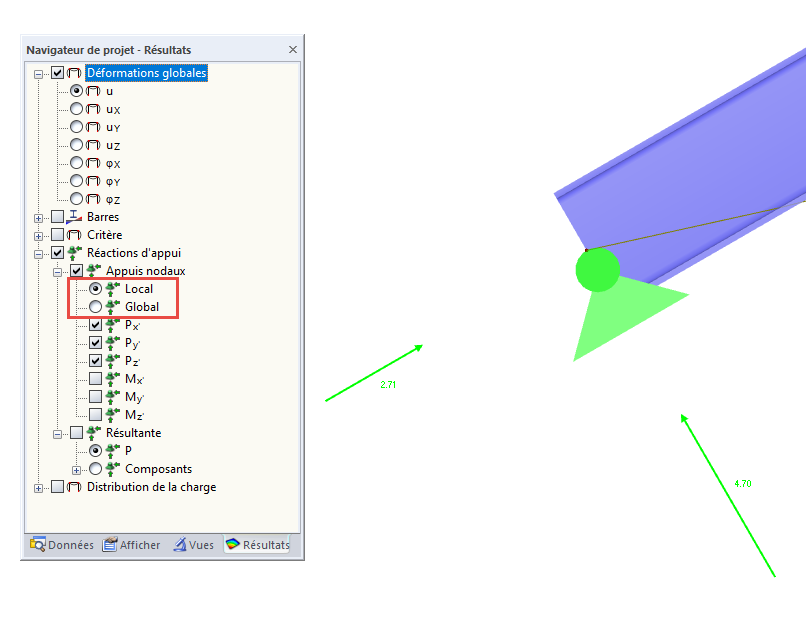 Affichage des réactions d’appui