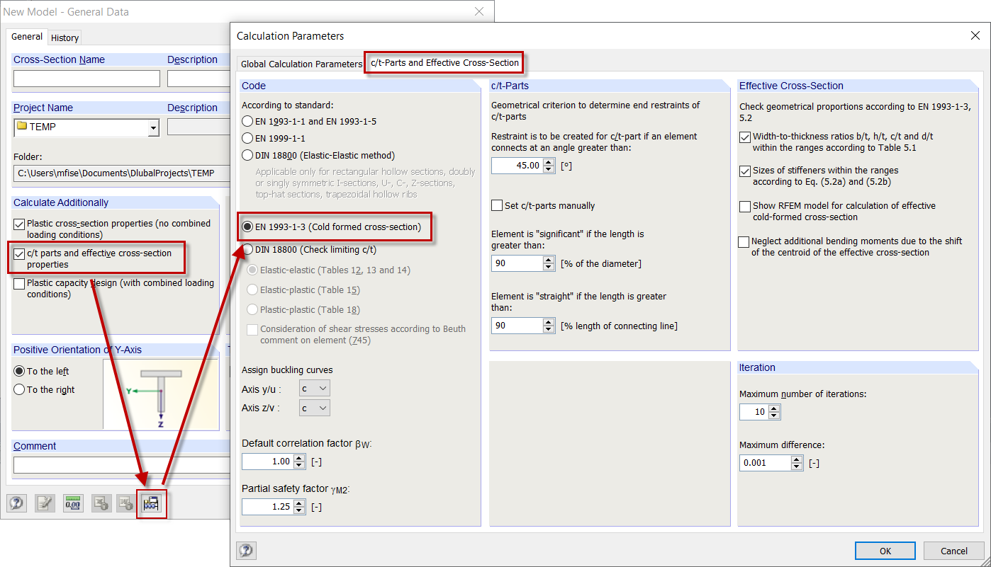 Activation des sections formées à froid dans SHAPE-THIN