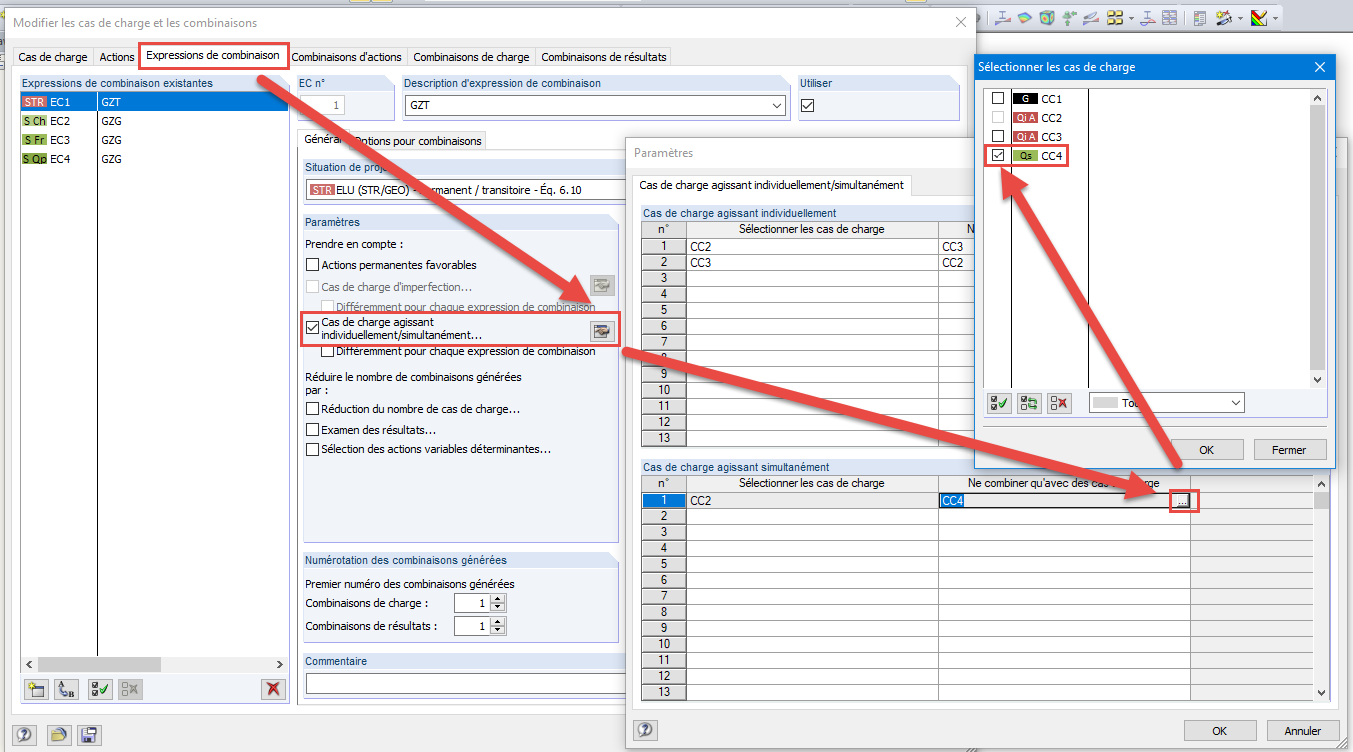 Expressions de combinaison et paramètres