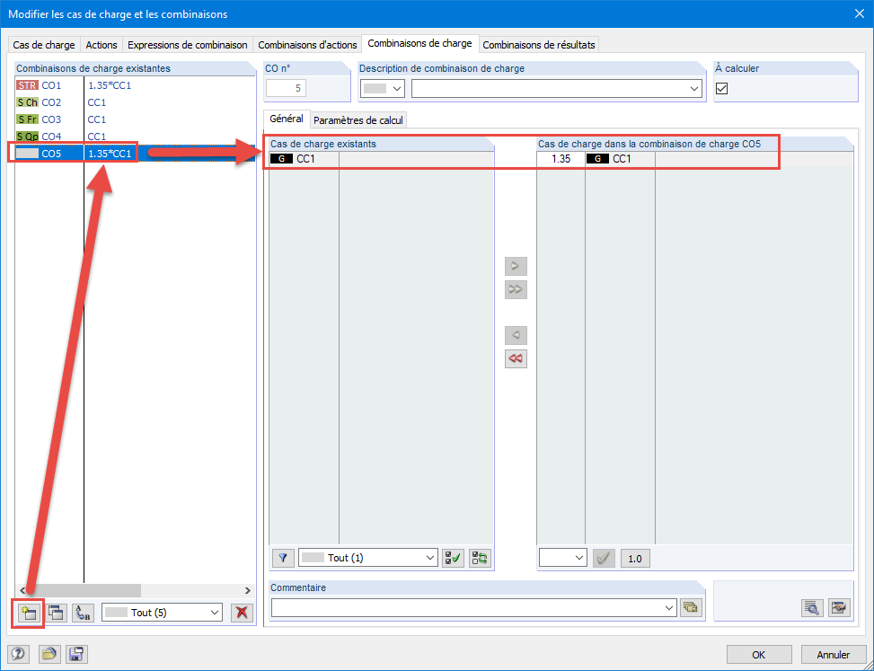 Nouvelle combinaison de charges