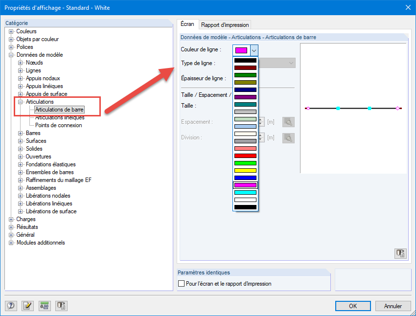 Afficher les propriétés des articulations de barre