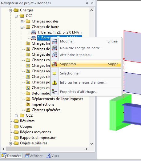 Suppression de la charge dans le navigateur de données
