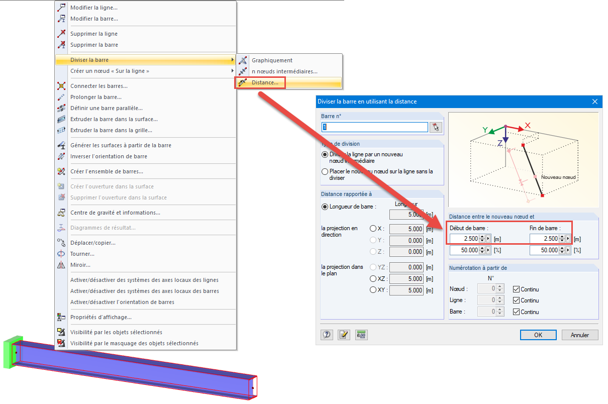 Diviser la barre en utilisant la distance