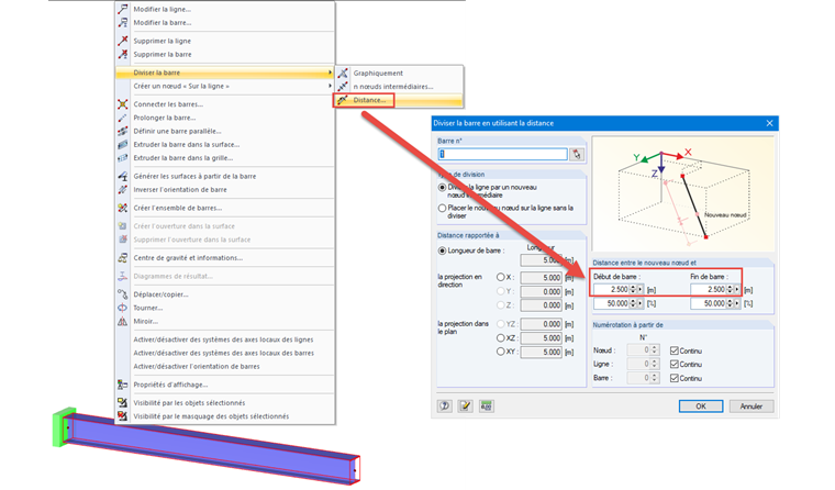 Diviser la barre en utilisant la distance