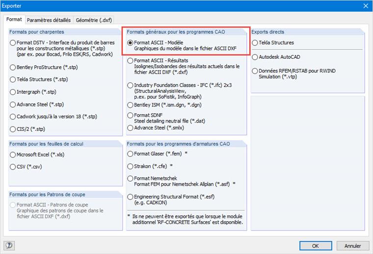 Type de fichier d’exportation