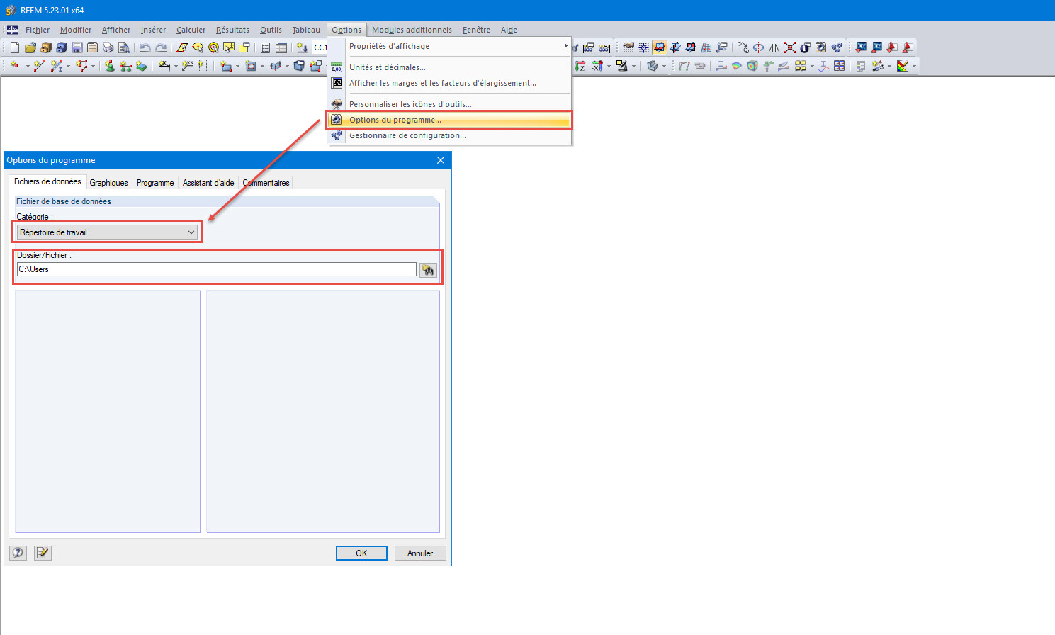 Chemin du répertoire de travail