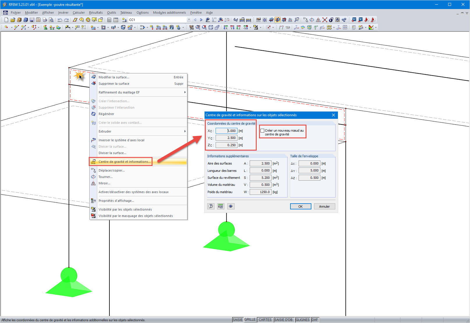 centre de gravité et informations