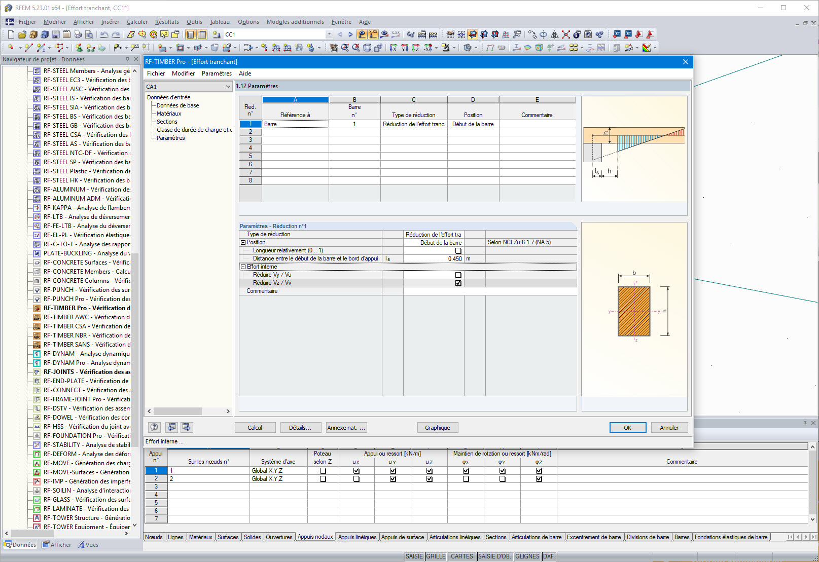 Paramètres de réduction de l'effort tranchant