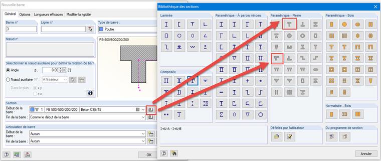 Section paramétrique massive d’une poutre en T
