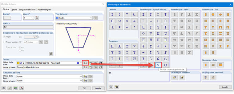 Section creuse trapézoïdale