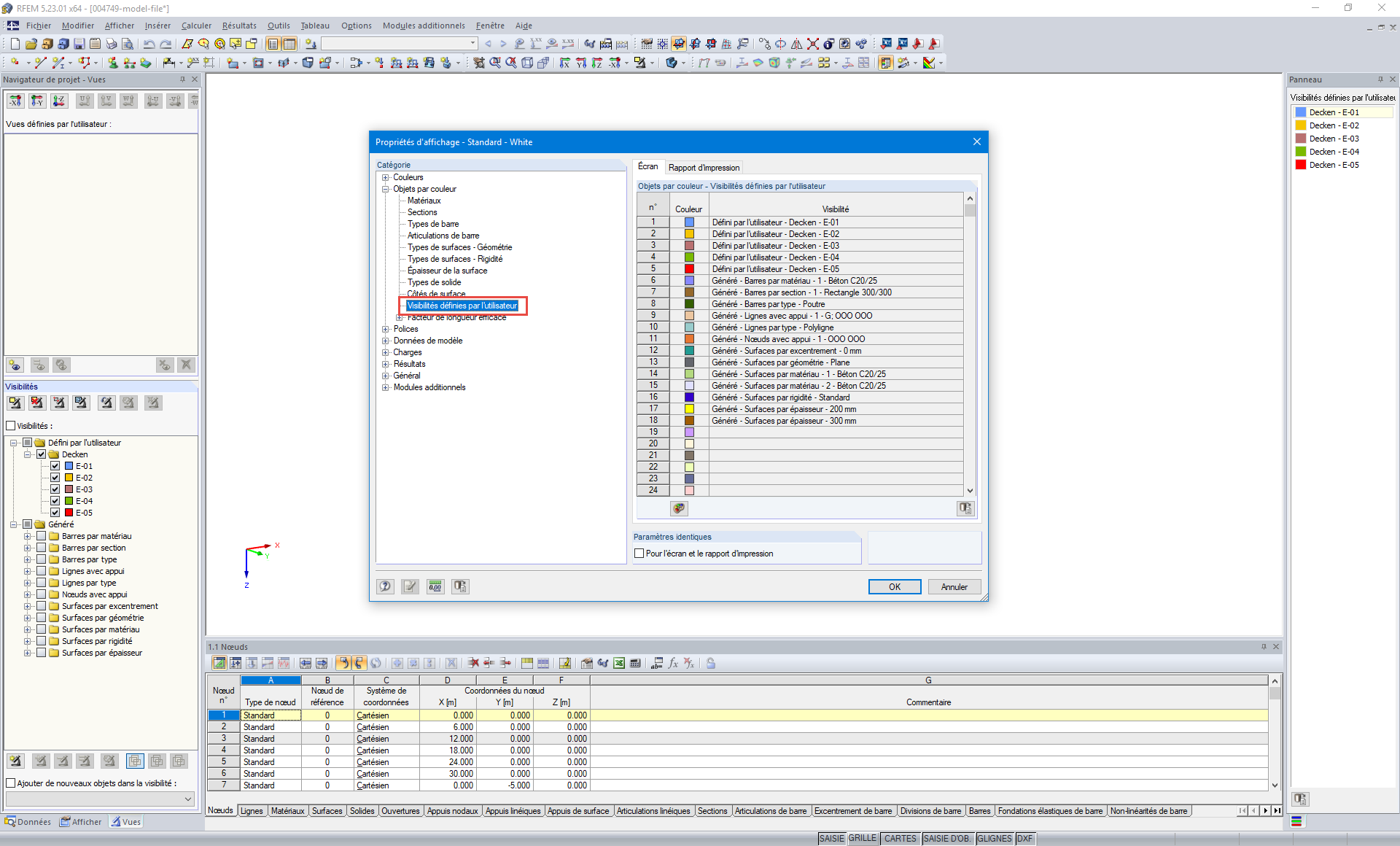 Modification des couleurs pour l'écran/le rapport d'impression dans les Propriétés d'affichage