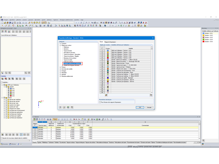 Modification des couleurs pour l'écran/le rapport d'impression dans les Propriétés d'affichage