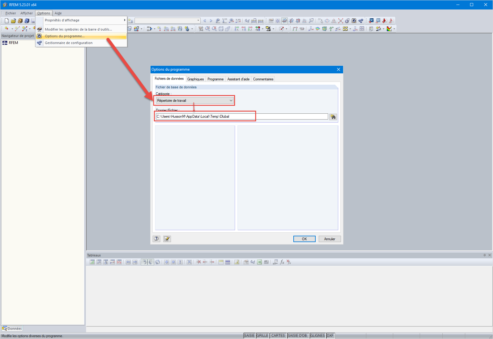 Chemin du répertoire de travail