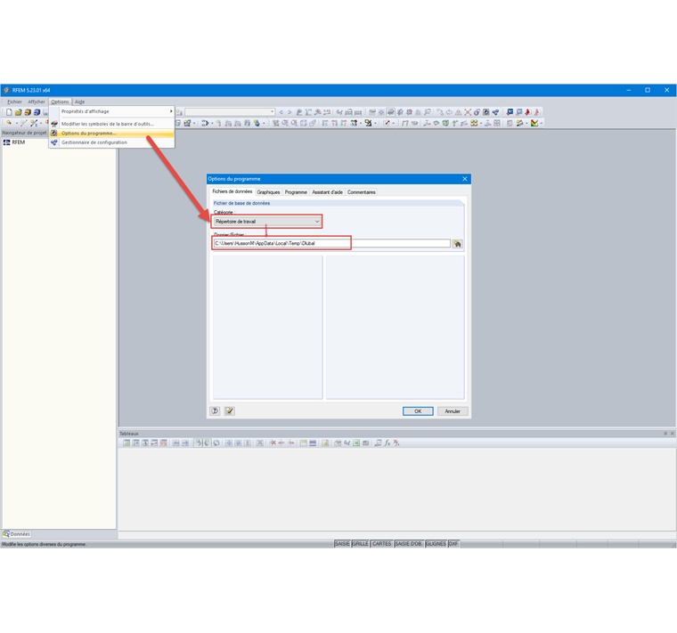 Chemin du r&#xE9;pertoire de travail