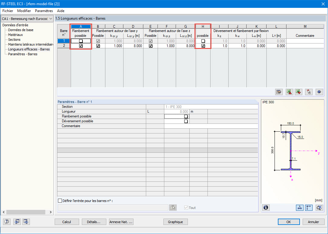 Désactivation du flambement/déversement