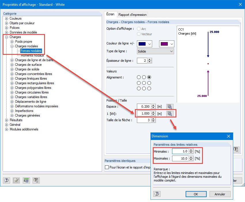 Propriétés d’affichage