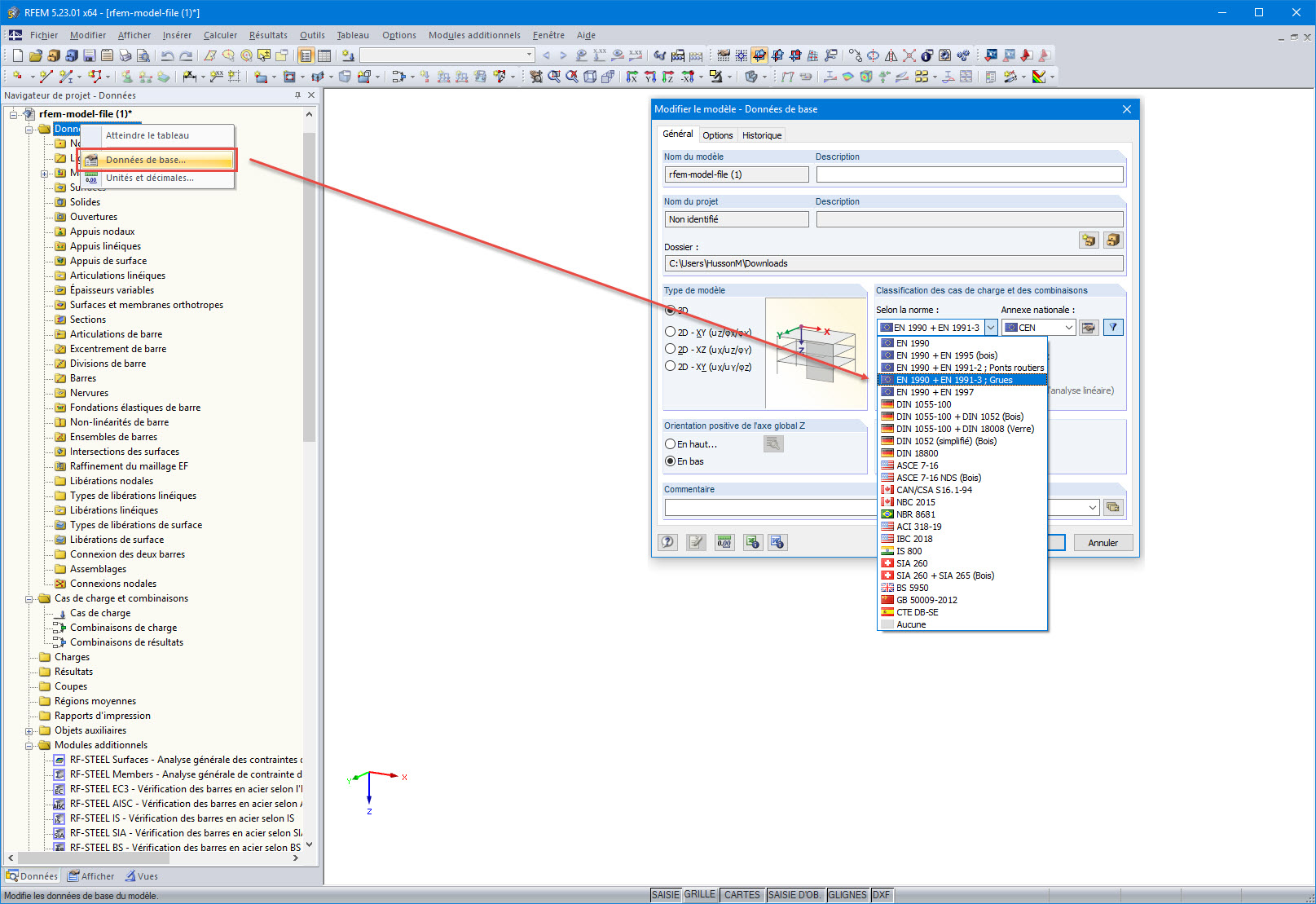 Données de base du modèle
