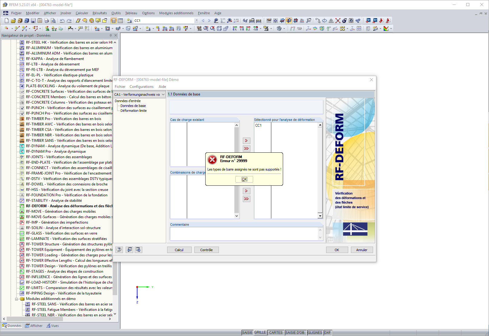 Message d'erreur « Les types de barre assignés ne sont pas supportés ! »