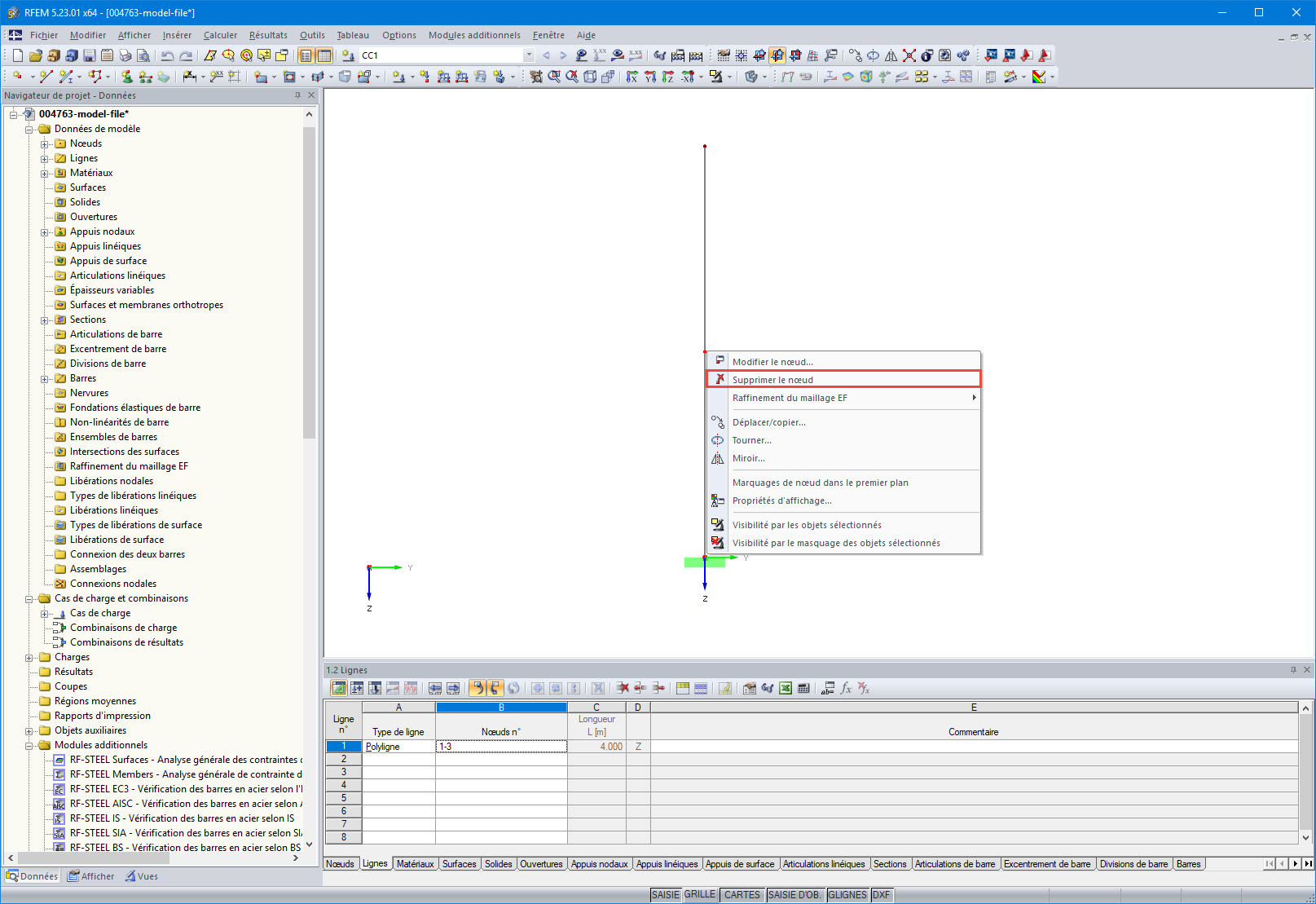 Fonction « Supprimer le nœud »