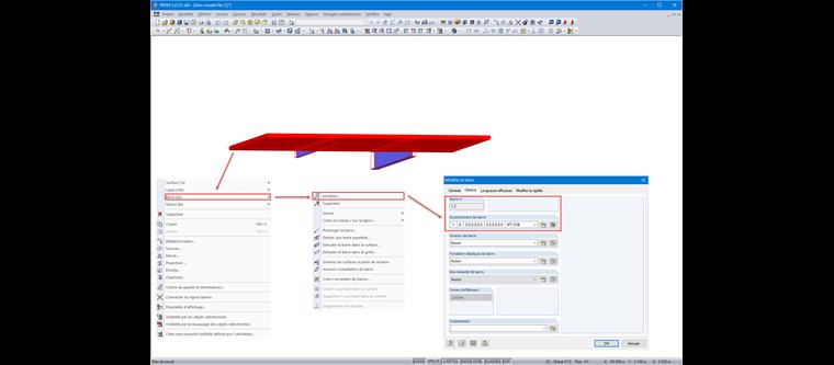 Sélection multiple, menu contextuel (à gauche) et boîte de dialogue Modifier la barre
