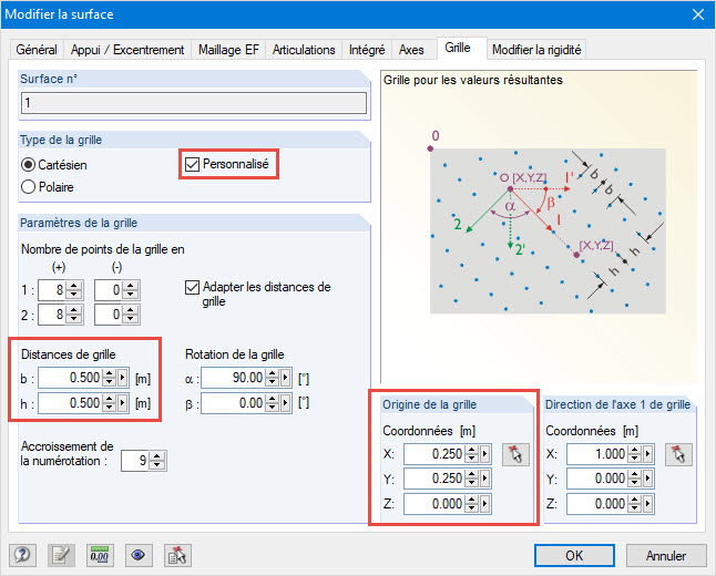 Paramètres de la grille de surface