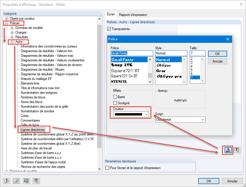 Propriétés d’affichage