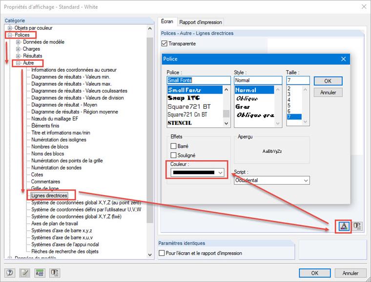Propriétés d’affichage