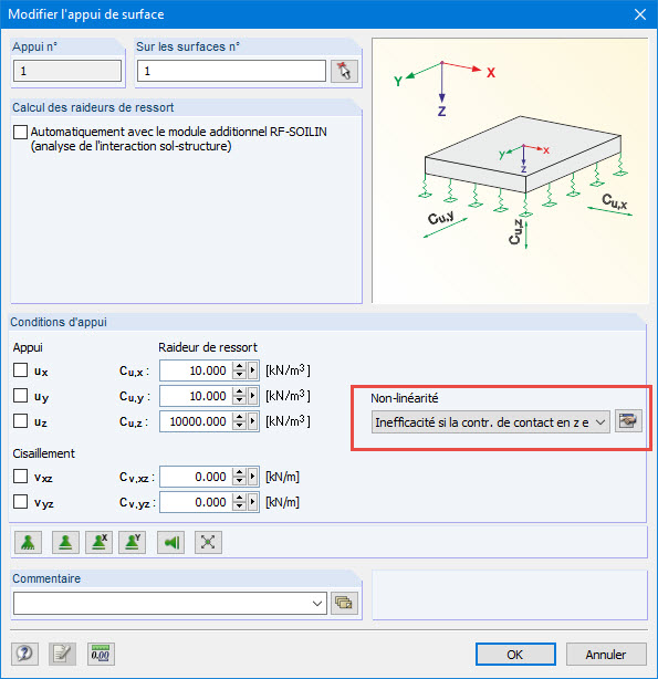 Modifier la non-linéarité de l’appui de surface