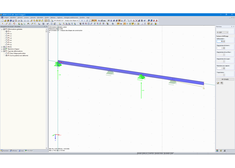 Affichage graphique des résultats relatifs au système non déformé ou à l'étape de construction en cours