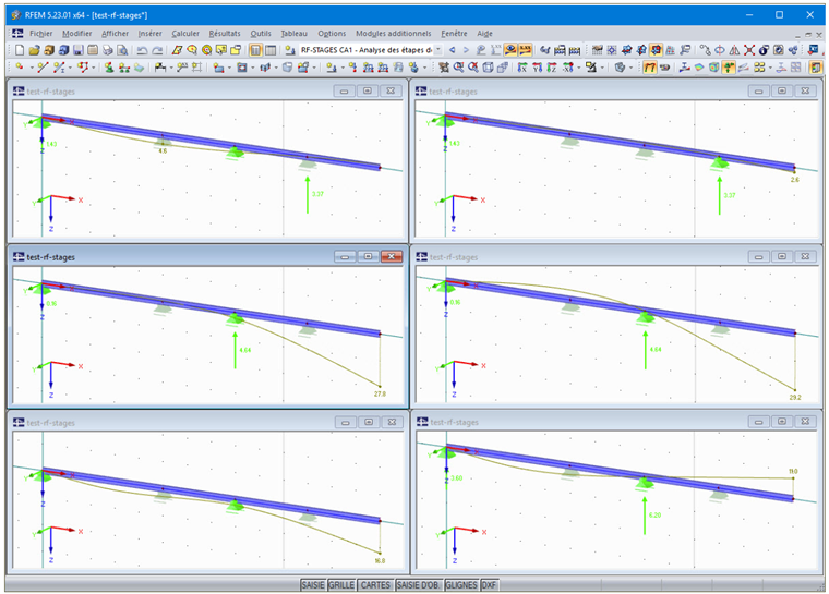 Comparaison des résultats pour le système non déformé (à gauche) et l'étape de construction actuelle (à droite)
