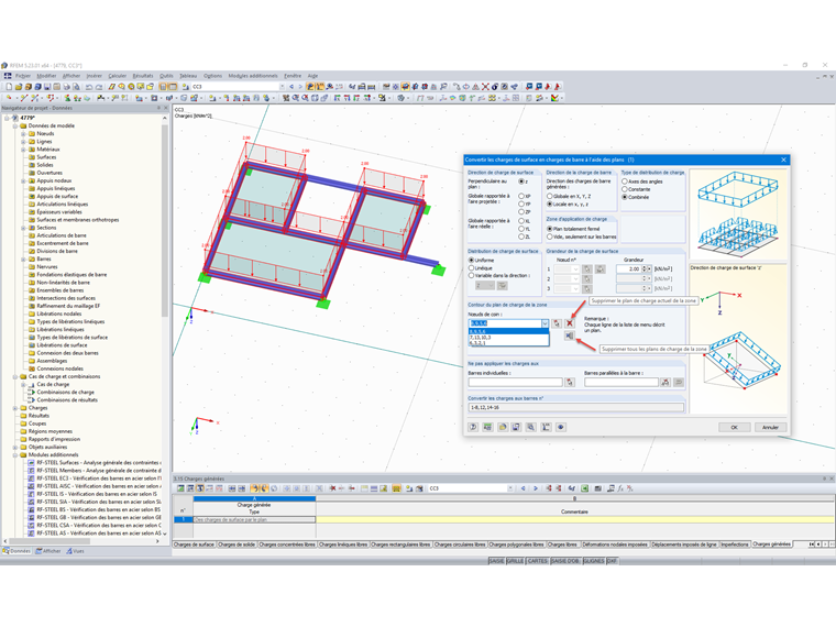 Option pour supprimer le(s) plan(s) de charge de la zone