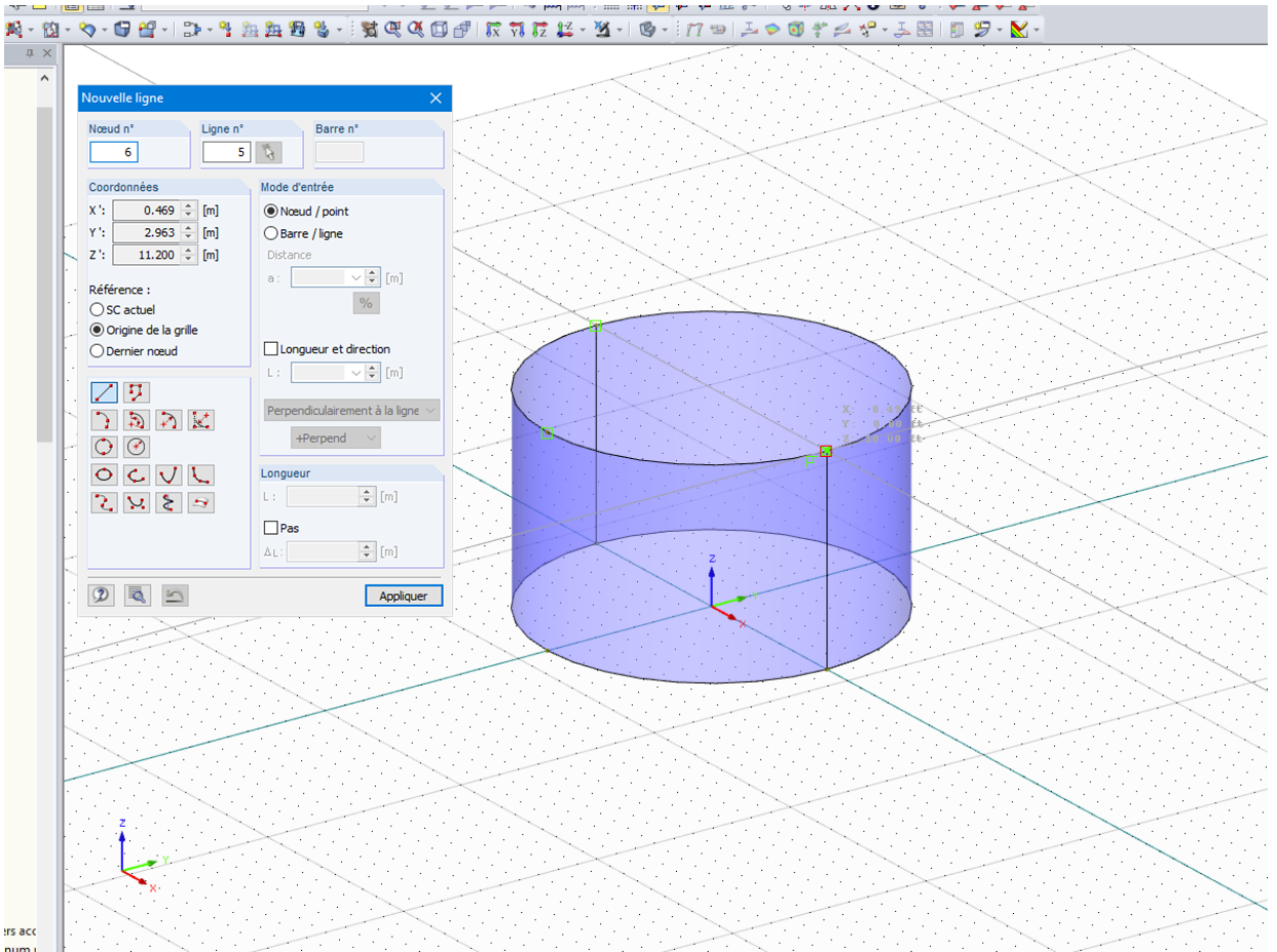 Dessiner une deuxième ligne jusqu'au cylindre divisé