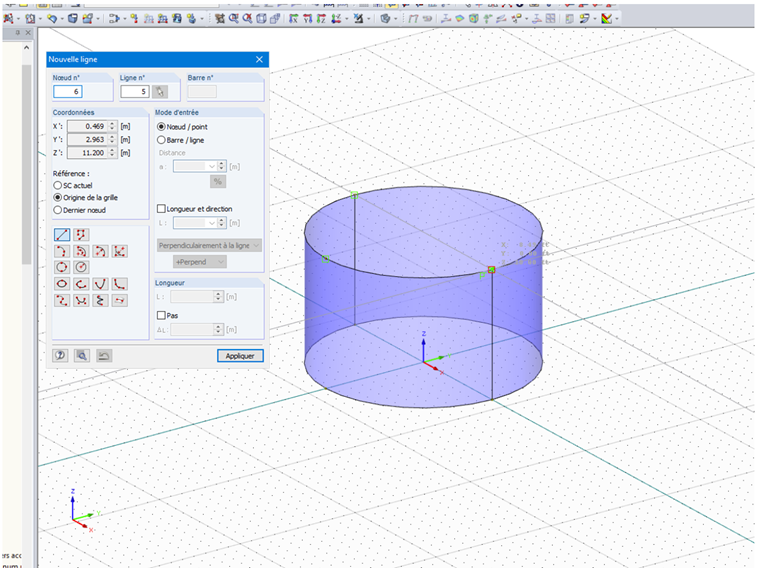 Dessiner une deuxième ligne jusqu'au cylindre divisé