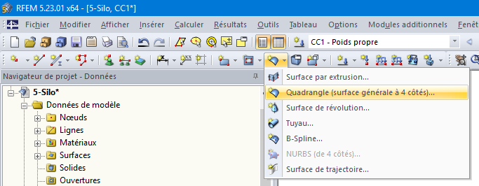 Création de deux surfaces à l'aide d'un quadrangle
