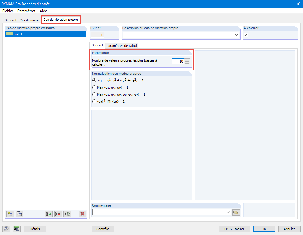 Paramètre pour le nombre de valeurs propres les plus basses à calculer