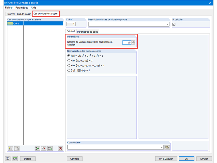 Paramètre pour le nombre de valeurs propres les plus basses à calculer