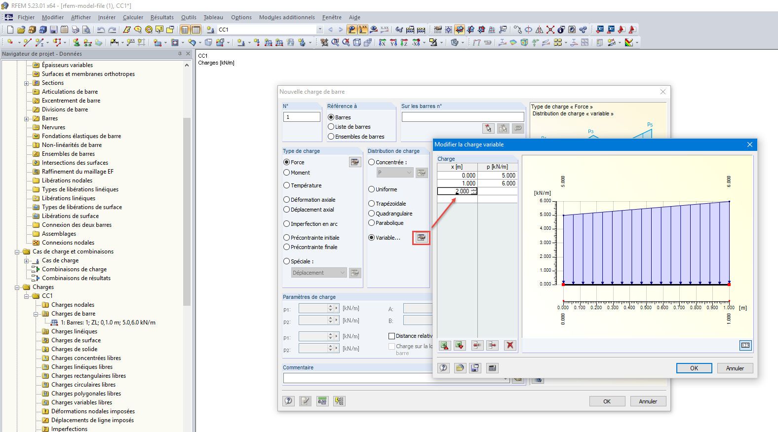 Modifier la charge variable