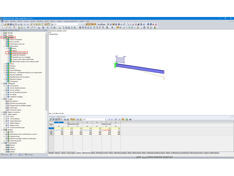 Paramétrage des résultats du déplacement nodal