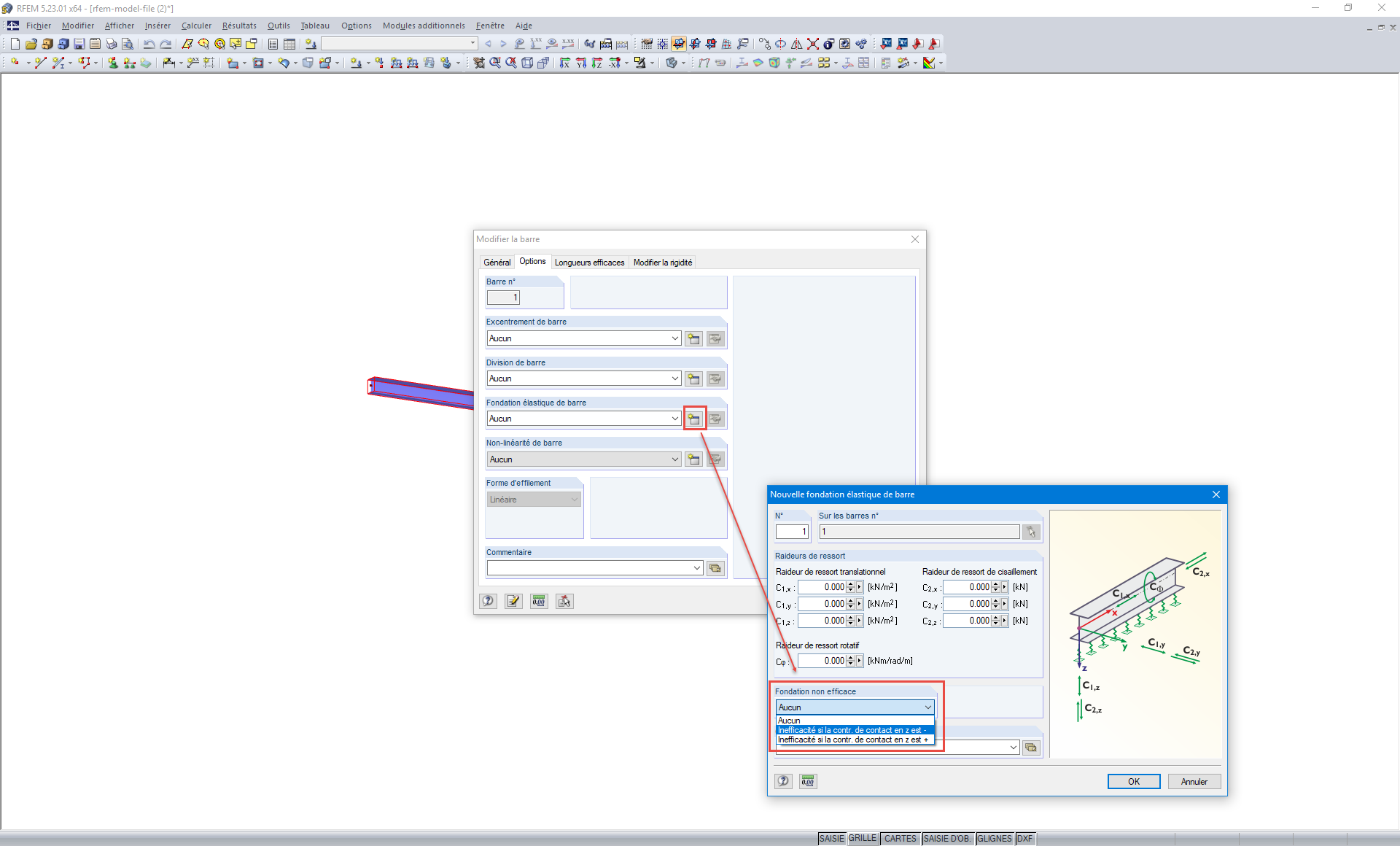 Inefficacité de la fondation élastique de barre