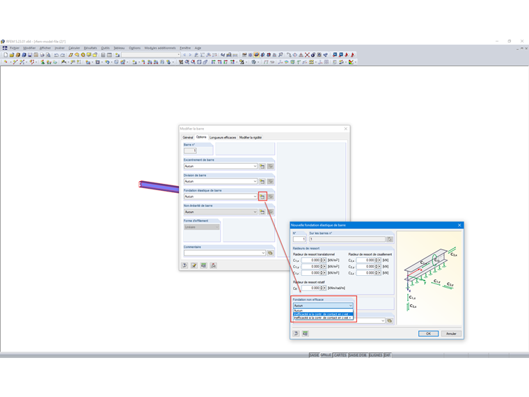 Inefficacité de la fondation élastique de barre